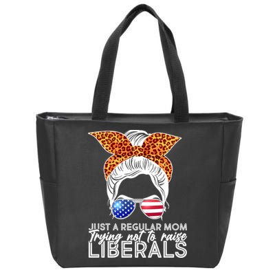 Just A Regular Mom Trying Not To Raise Liberals Hipster Mom Zip Tote Bag