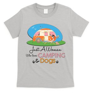 Just A Woman Who Loves Camping & Dogs T-Shirt