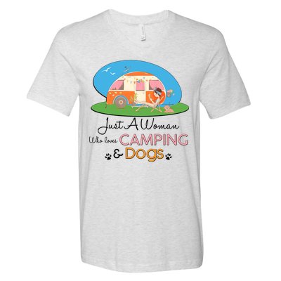 Just A Woman Who Loves Camping & Dogs V-Neck T-Shirt