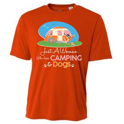 Just A Woman Who Loves Camping & Dogs Cooling Performance Crew T-Shirt