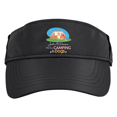 Just A Woman Who Loves Camping & Dogs Adult Drive Performance Visor
