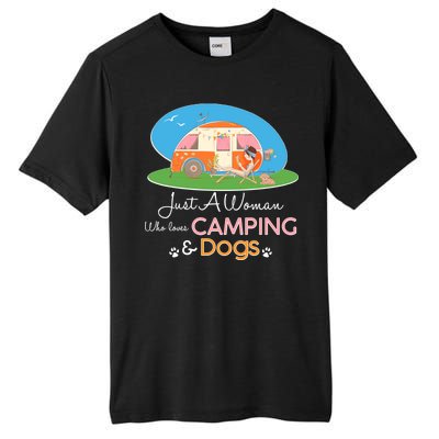 Just A Woman Who Loves Camping & Dogs Tall Fusion ChromaSoft Performance T-Shirt