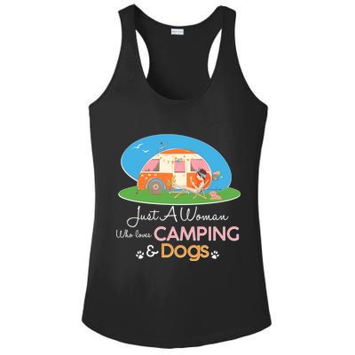 Just A Woman Who Loves Camping & Dogs Ladies PosiCharge Competitor Racerback Tank