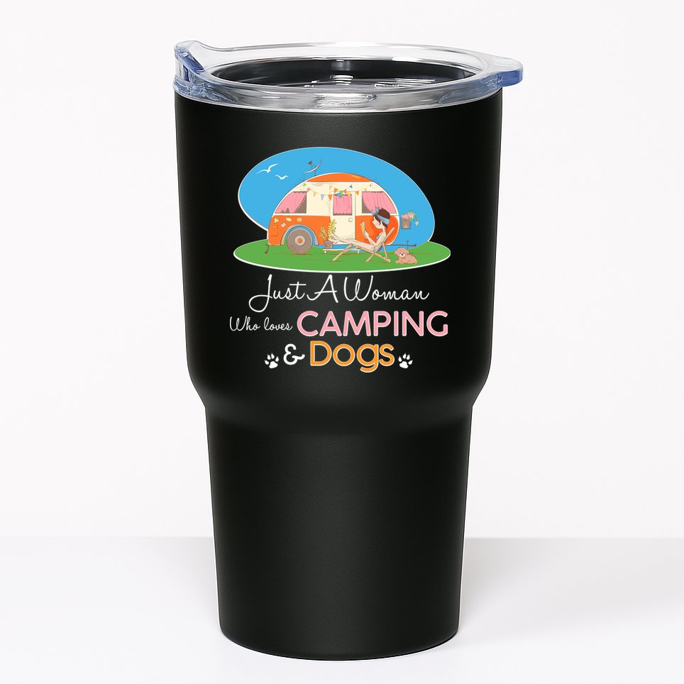 Just A Woman Who Loves Camping & Dogs Tumbler