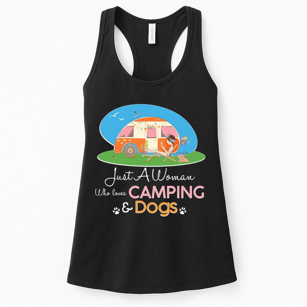 Just A Woman Who Loves Camping & Dogs Womens Tank Top