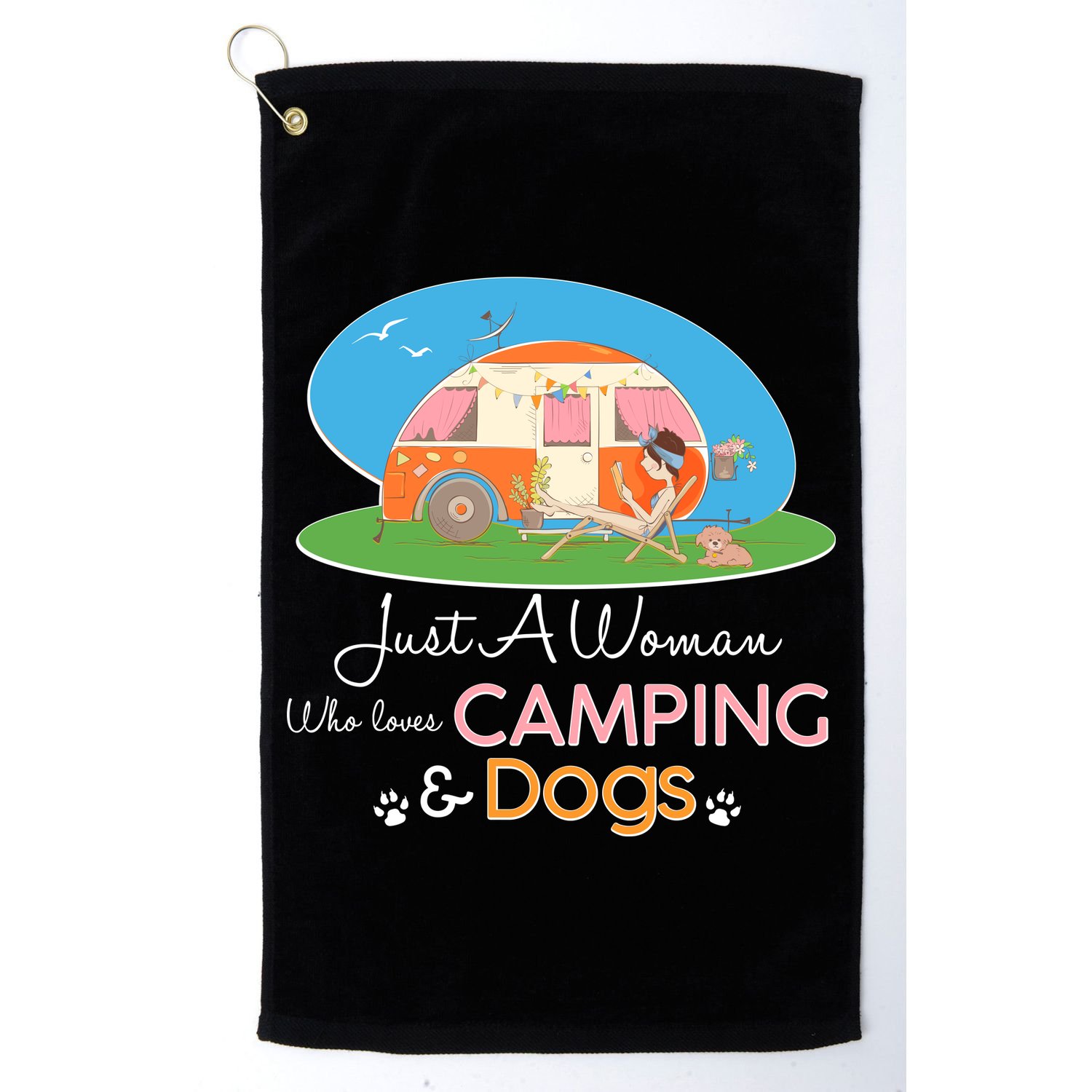 Just A Woman Who Loves Camping & Dogs Golf Towel