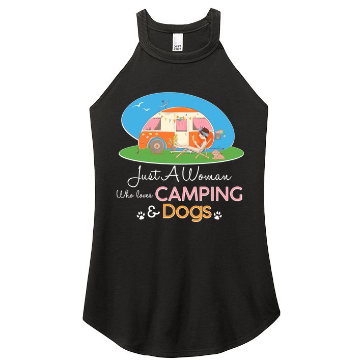 Just A Woman Who Loves Camping & Dogs Women's Perfect Tri Rocker Tank