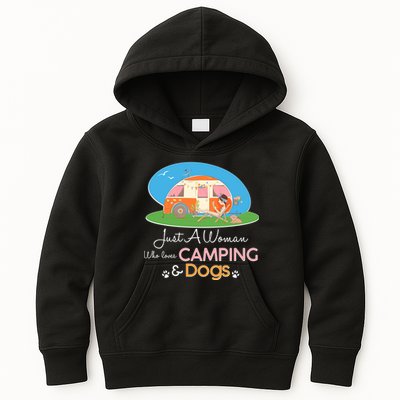 Just A Woman Who Loves Camping & Dogs Kids Hoodie