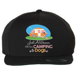 Just A Woman Who Loves Camping & Dogs Wool Snapback Cap