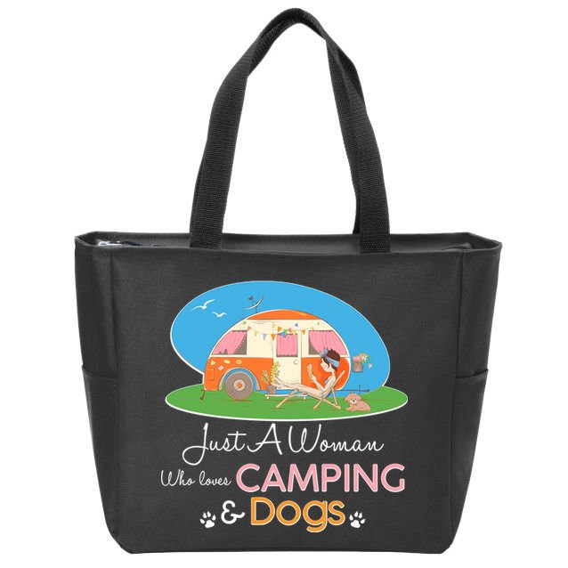 Just A Woman Who Loves Camping & Dogs Zip Tote Bag