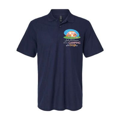 Just A Woman Who Loves Camping & Dogs Softstyle Adult Sport Polo