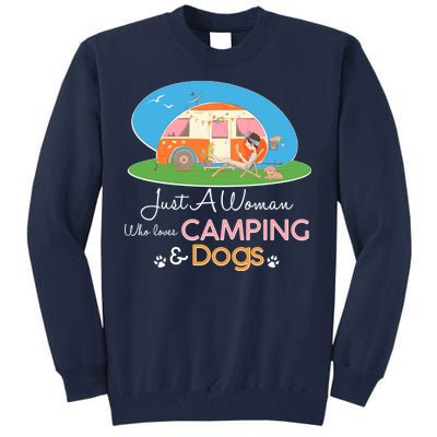 Just A Woman Who Loves Camping & Dogs Tall Sweatshirt