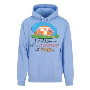 Just A Woman Who Loves Camping & Dogs Unisex Surf Hoodie