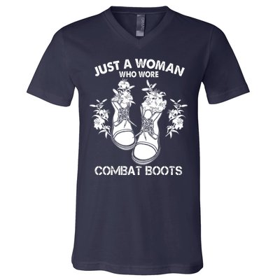 Just A Woman Who Wore Combat Boots V-Neck T-Shirt