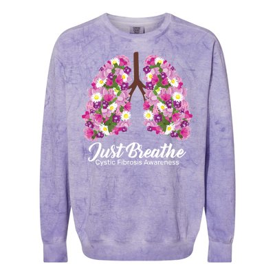 Just Breathe Cystic Fibrosis Awareness Colorblast Crewneck Sweatshirt