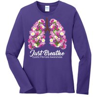 Just Breathe Cystic Fibrosis Awareness Ladies Long Sleeve Shirt