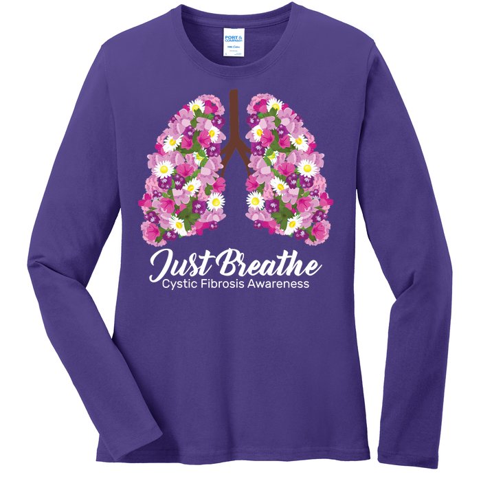 Just Breathe Cystic Fibrosis Awareness Ladies Long Sleeve Shirt