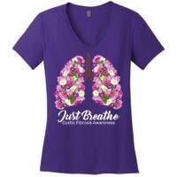 Just Breathe Cystic Fibrosis Awareness Women's V-Neck T-Shirt