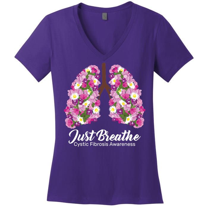 Just Breathe Cystic Fibrosis Awareness Women's V-Neck T-Shirt