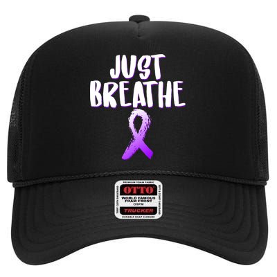 Just Breathe Cystic Fibrosis Cancer High Crown Mesh Back Trucker Hat