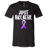 Just Breathe Cystic Fibrosis Cancer V-Neck T-Shirt