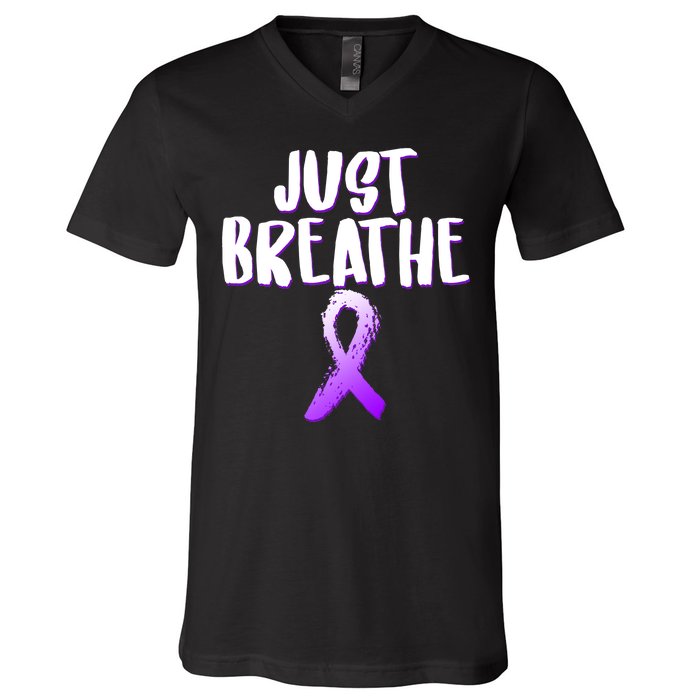 Just Breathe Cystic Fibrosis Cancer V-Neck T-Shirt