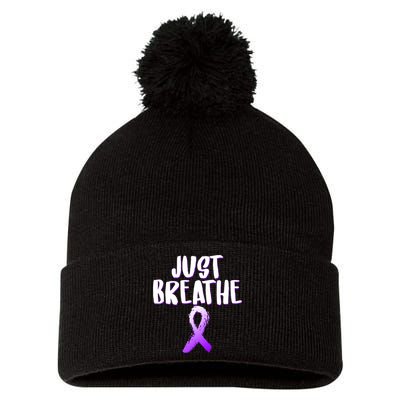 Just Breathe Cystic Fibrosis Cancer Pom Pom 12in Knit Beanie