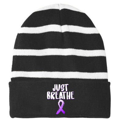 Just Breathe Cystic Fibrosis Cancer Striped Beanie with Solid Band