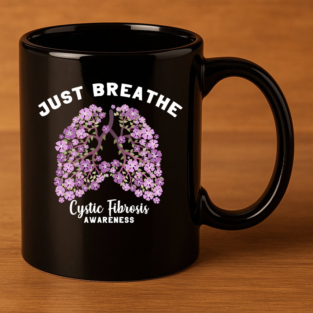 Just Breathe Cystic Fibrosis Lung Flowers 11oz C Handle Ceramic Mug