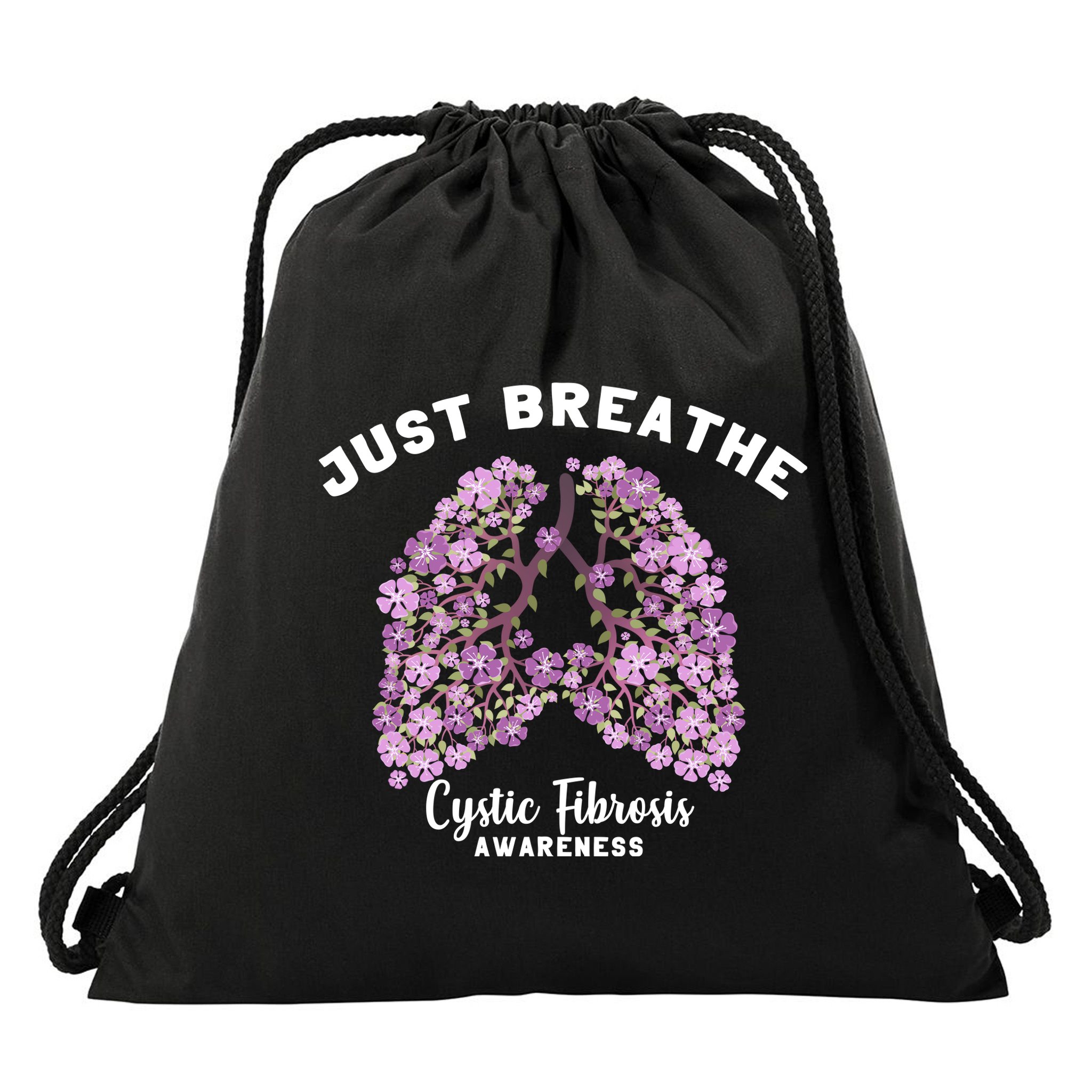 Just Breathe Cystic Fibrosis Lung Flowers Drawstring Bag