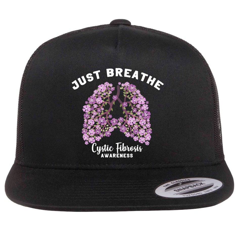 Just Breathe Cystic Fibrosis Lung Flowers Flat Bill Trucker Hat