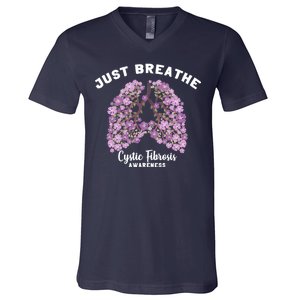 Just Breathe Cystic Fibrosis Lung Flowers V-Neck T-Shirt