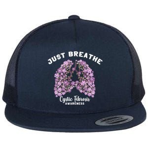 Just Breathe Cystic Fibrosis Lung Flowers Flat Bill Trucker Hat