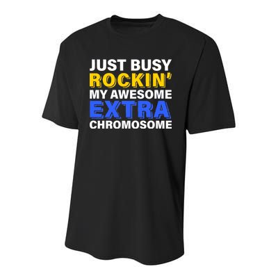 Just Busy Rockin My Awesome Extra Chromosome Youth Performance Sprint T-Shirt