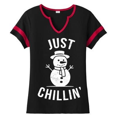 Just Chillin Snowman Ladies Halftime Notch Neck Tee