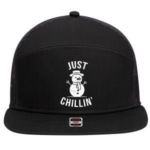 Just Chillin Snowman 7 Panel Mesh Trucker Snapback Hat