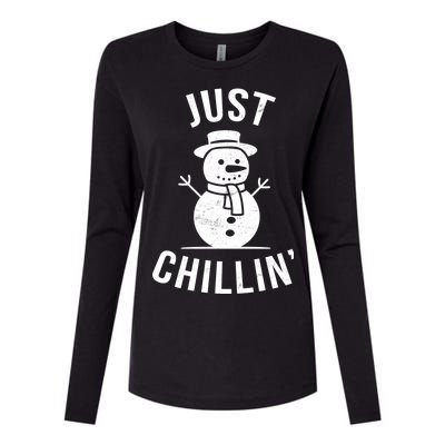 Just Chillin Snowman Womens Cotton Relaxed Long Sleeve T-Shirt