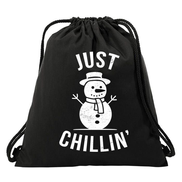 Just Chillin Snowman Drawstring Bag