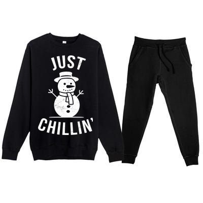 Just Chillin Snowman Premium Crewneck Sweatsuit Set