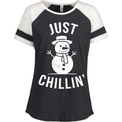 Just Chillin Snowman Enza Ladies Jersey Colorblock Tee