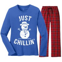 Just Chillin Snowman Women's Long Sleeve Flannel Pajama Set 