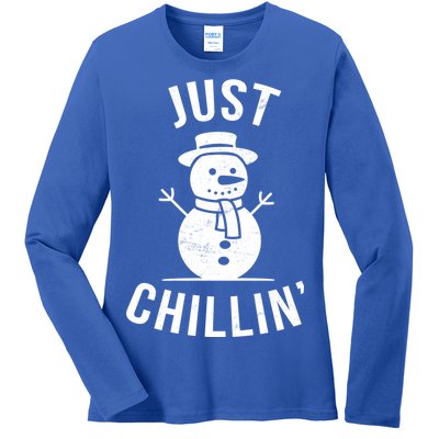 Just Chillin Snowman Ladies Long Sleeve Shirt