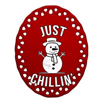 Just Chillin Snowman Ceramic Oval Ornament