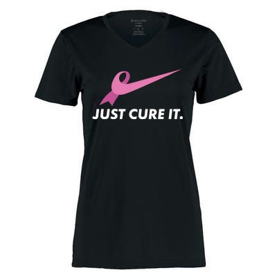 Just Cure It Breast Cancer Awareness Women's Momentum V-Neck T-Shirt