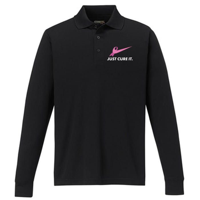 Just Cure It Breast Cancer Awareness Performance Long Sleeve Polo