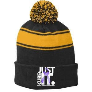 Just Cure it Cystic Fibrosis Stripe Pom Pom Beanie