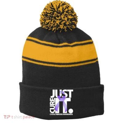 Just Cure it Cystic Fibrosis Stripe Pom Pom Beanie