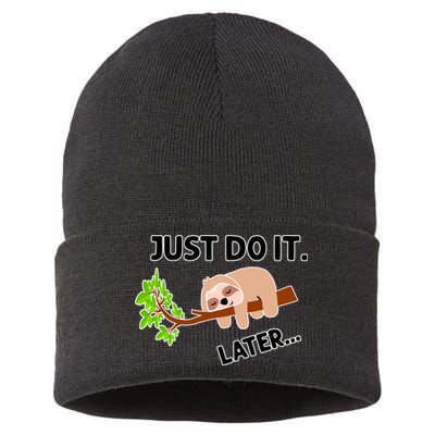 Just Do It Later Funny Lazy Sloth Sustainable Knit Beanie