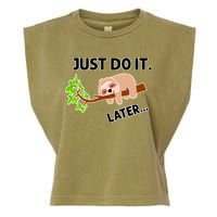 Just Do It Later Funny Lazy Sloth Garment-Dyed Women's Muscle Tee
