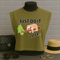 Just Do It Later Funny Lazy Sloth Garment-Dyed Women's Muscle Tee
